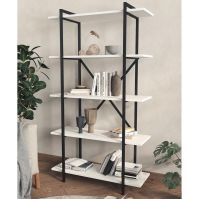 Multi-use metal and wooden bookshelves